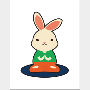 Rabbit at Yoga on Yoga mat Posters and Art